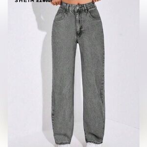 SHEIN Charcoal Straight High Waist Jeans